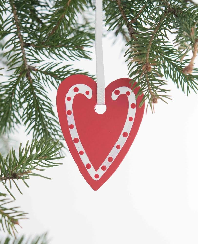 Polkadot Heart Ornament, Red