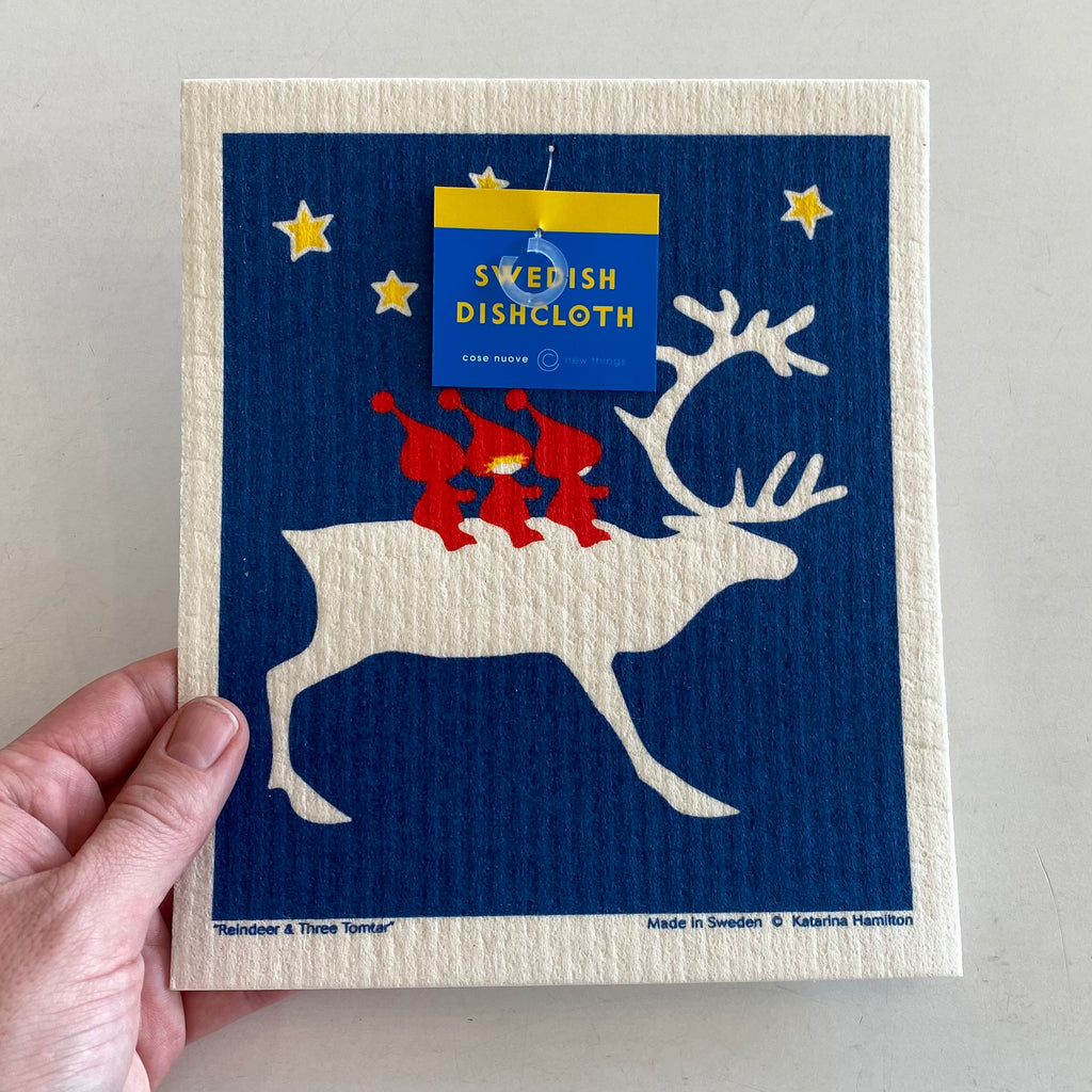 Tomte on Reindeer Swedish Dishcloth