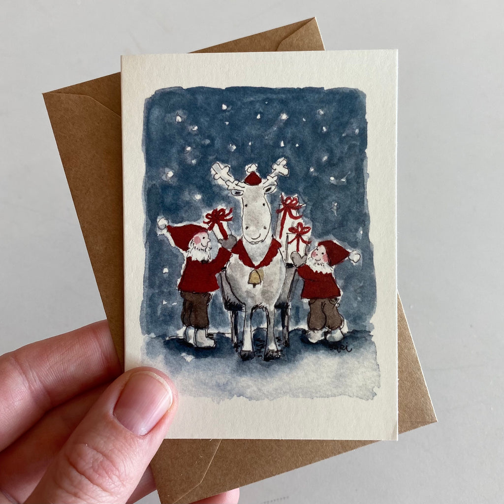 Sari's ArtWork Card, Reindeer and Elves at Christmas