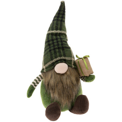 Juha Green Plaid Hat Gnome with Present