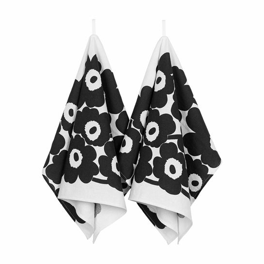 Marimekko Pieni Unikko Black Kitchen Towel, 2 Piece