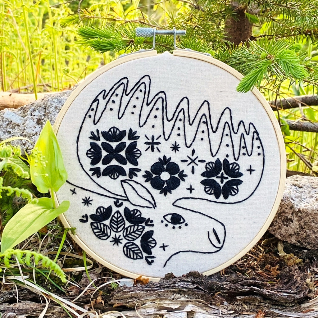 Hook, Line & Tinker Embroidery Kit, Folk Moose Black