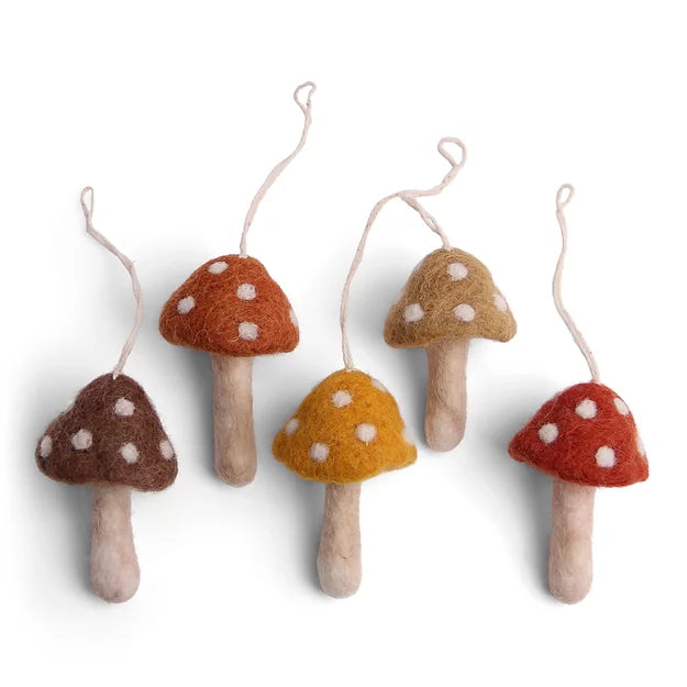 En Gry & Sif Felt Mushroom Ornaments, Set/5
