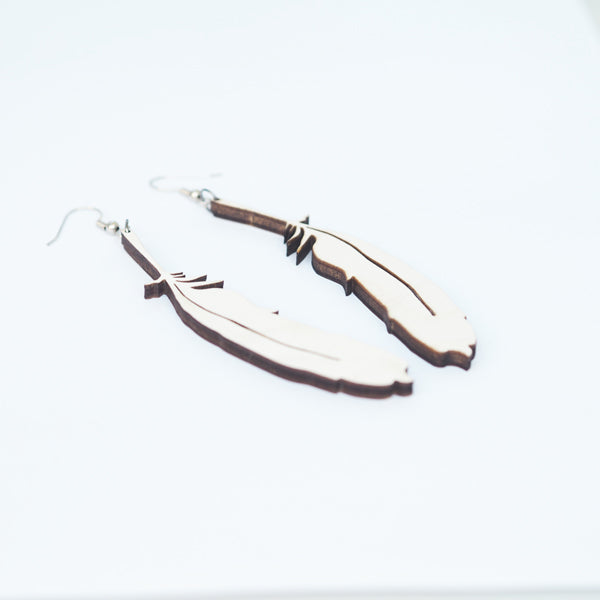 Papurino Wooden Earrings, Sulka (Feather)